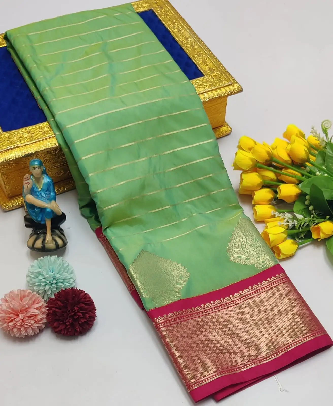 Korvai Tana Fine Zari Stripe Semi Silk Saree